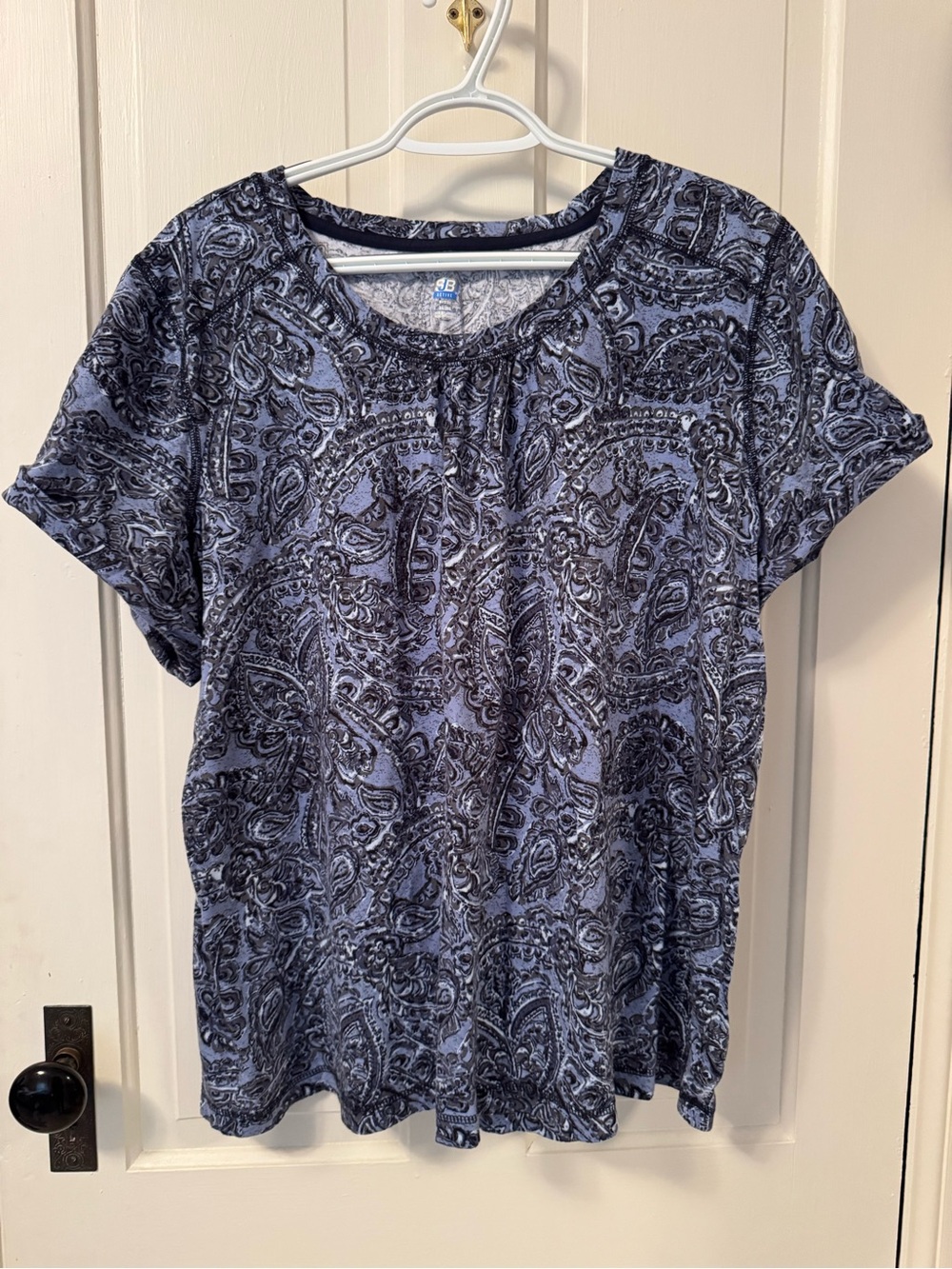 Paisley Short-Sleeve Crewneck Tee in Blue Women's Size 3X